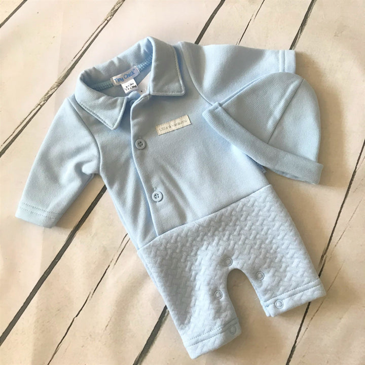 Blue All in One Romper Suit and Hat Set - Chic Petit