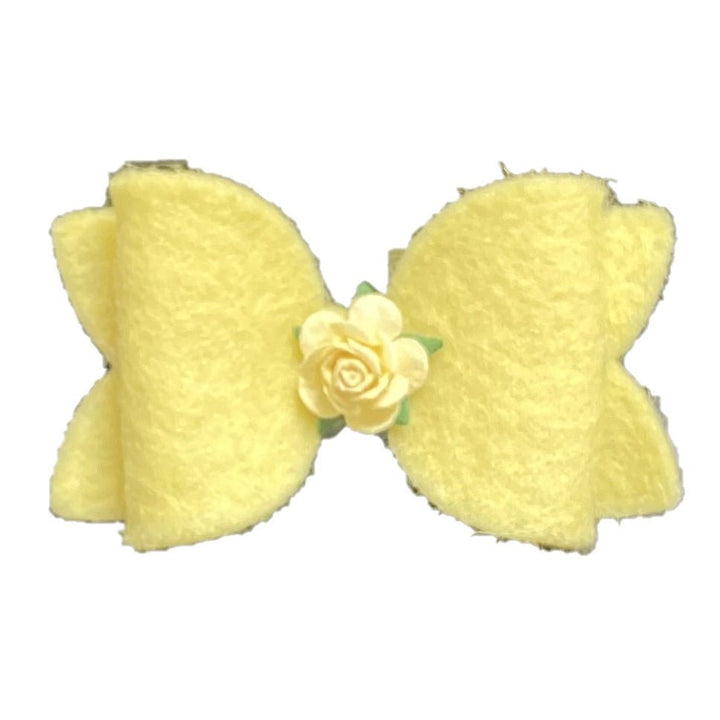 Bow with Rose Centre Hairclip - Small - Chic Petit
