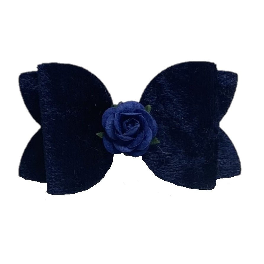 Bow with Rose Centre Hairclip - Small - Chic Petit