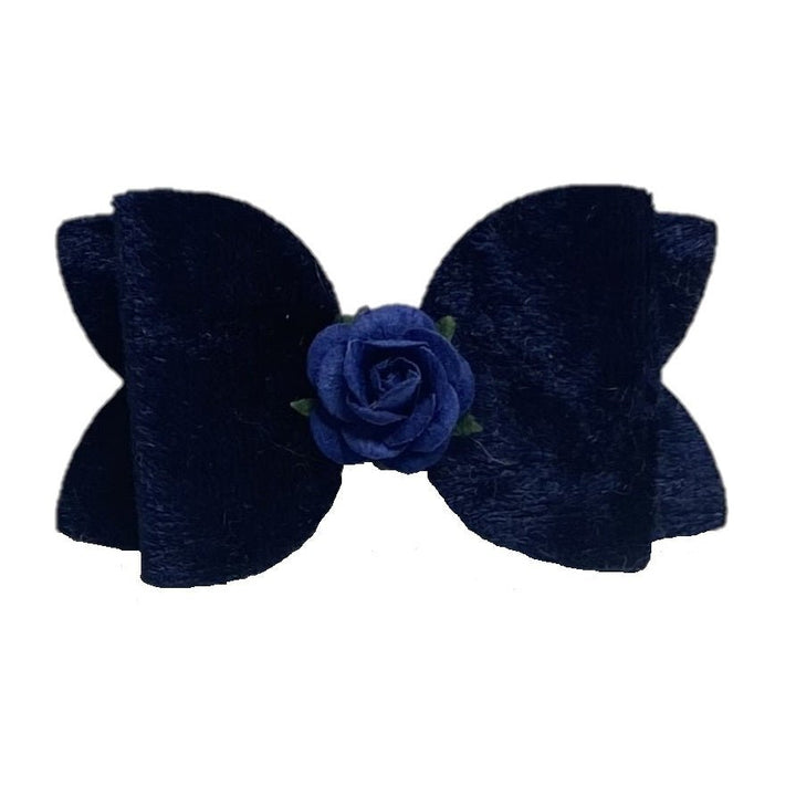 Bow with Rose Centre Hairclip - Small - Chic Petit