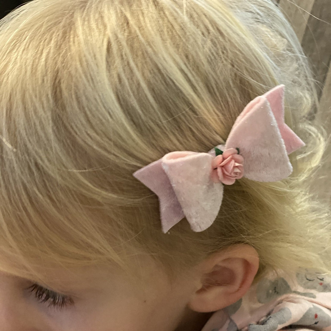 Bow with Rose Centre Hairclip - Small - Chic Petit