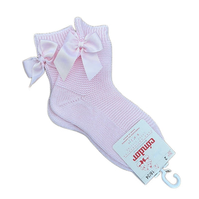 Cotton Ankle Socks with Bow at the Back - Baby Pink - 3-5.5 (12-24m) - Chic Petit