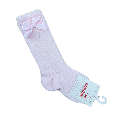 Cotton Long Socks with Bow - Baby Pink - 0-2.5 (6-12m) - Chic Petit