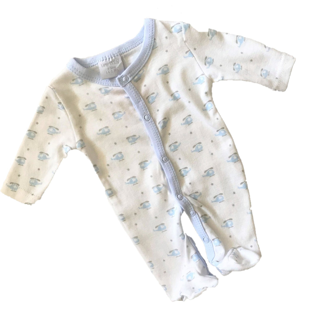 Cute Little One White with Blue Helicopter Print Sleepsuit - Chic Petit