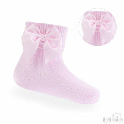 Girls Pink Ankle Socks with Bows - 3-5.5 (12-24m) - Chic Petit