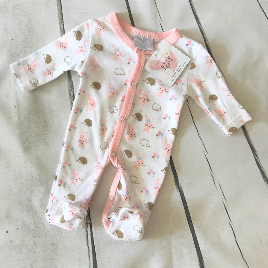 I Love Cuddles White with Pink Rabbit and Hedgehog Sleepsuit - Chic Petit