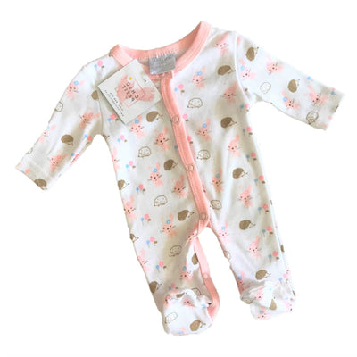 I Love Cuddles White with Pink Rabbit and Hedgehog Sleepsuit - Chic Petit