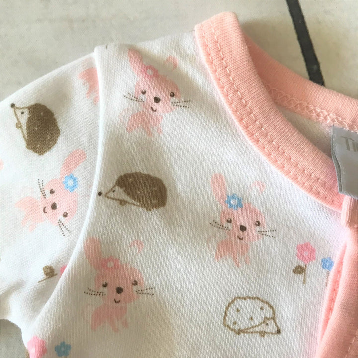 I Love Cuddles White with Pink Rabbit and Hedgehog Sleepsuit - Chic Petit