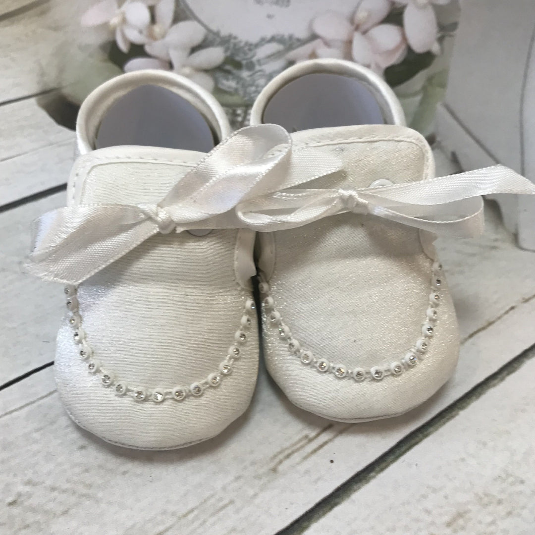 Ivory or White Boys Christening Pram Shoes - Chic Petit
