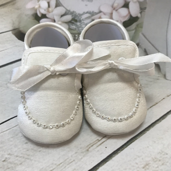 Ivory or White Boys Christening Pram Shoes - Chic Petit