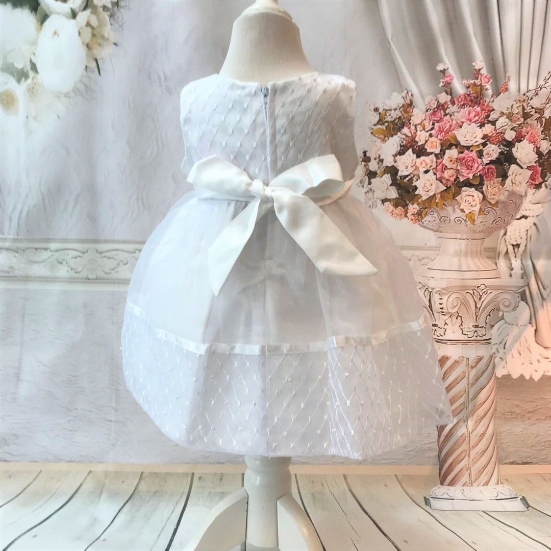 Ivory or White Christening Dress with Pearls and Headband - Chic Petit