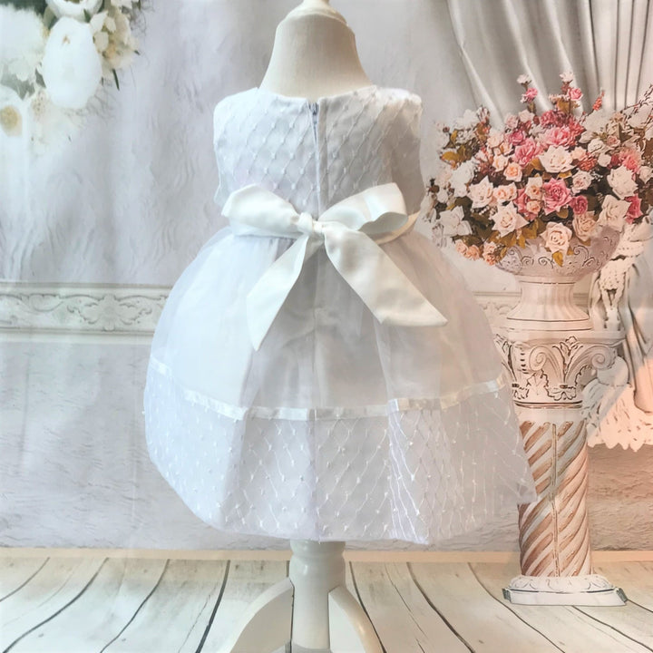 Ivory or White Christening Dress with Pearls and Headband - Chic Petit