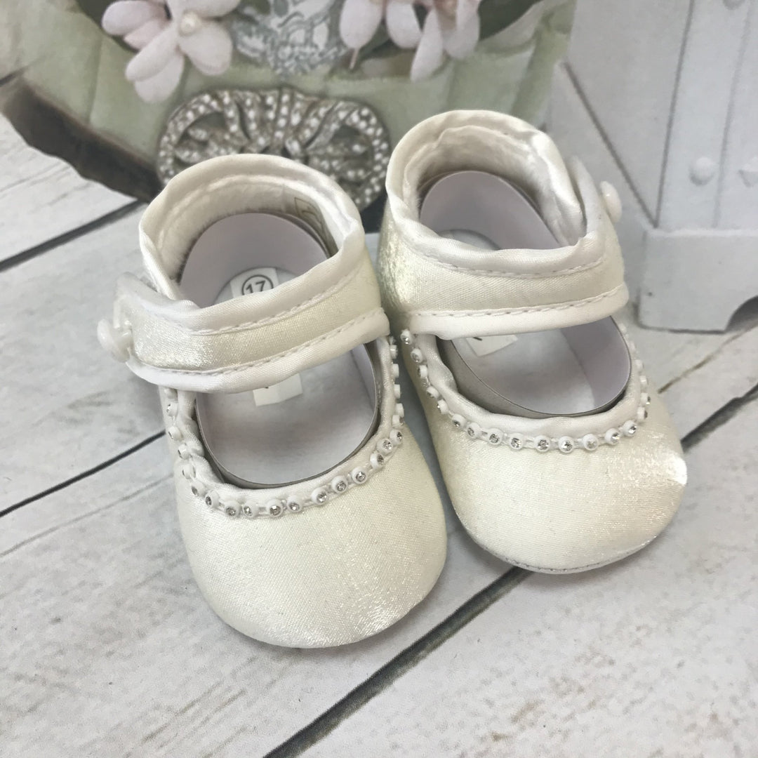 Laura Ivory or White Girls Christening Pram Shoes - Chic Petit