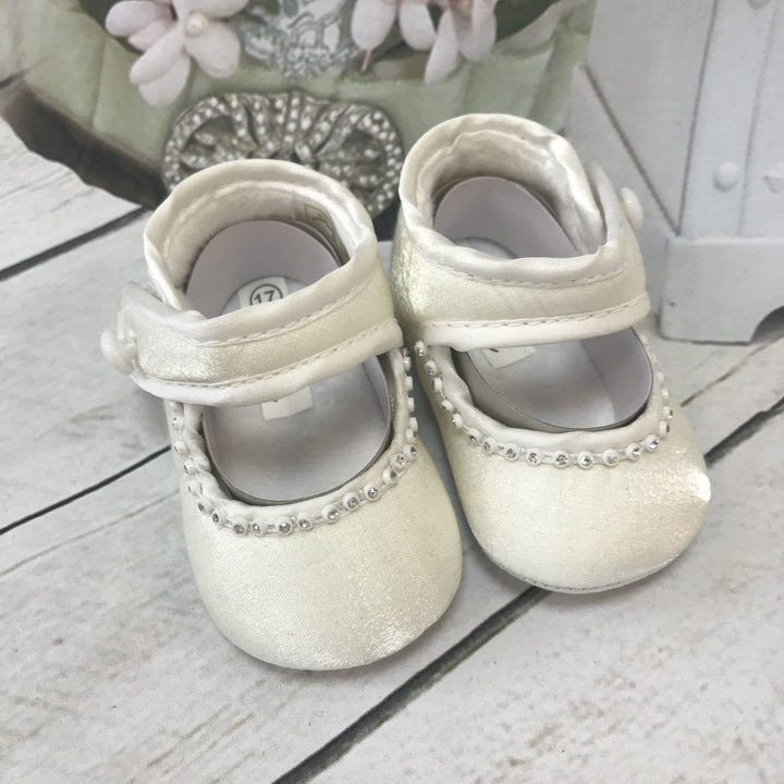 Laura Ivory or White Girls Christening Pram Shoes - Chic Petit