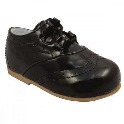 Leo Boys Faux Patent Lace Up Shoes - Black - Chic Petit