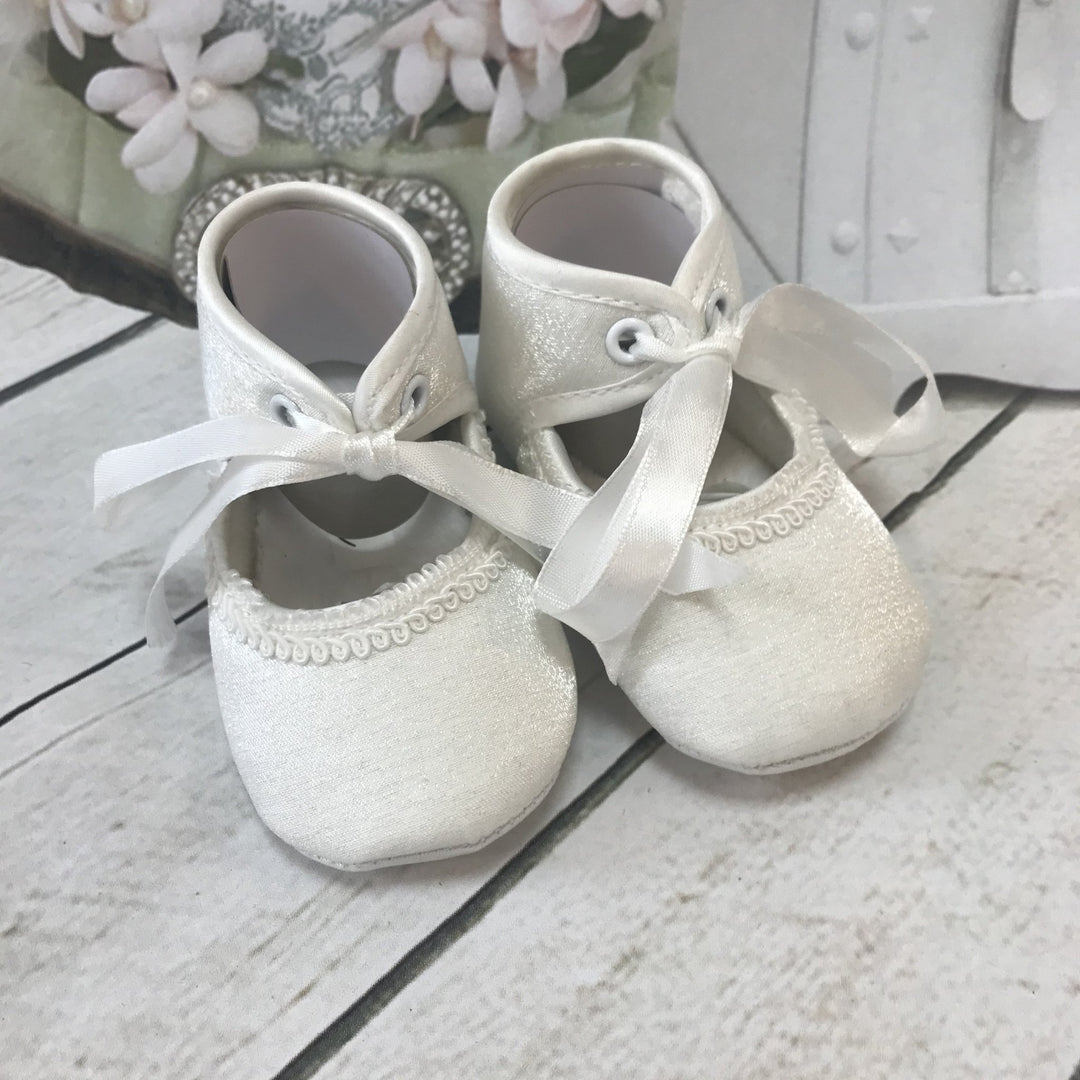 Libby Ivory or White Girls Christening Pram Shoes - Chic Petit