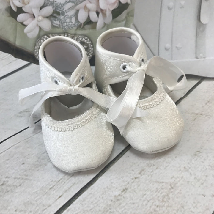 Libby Ivory or White Girls Christening Pram Shoes - Chic Petit