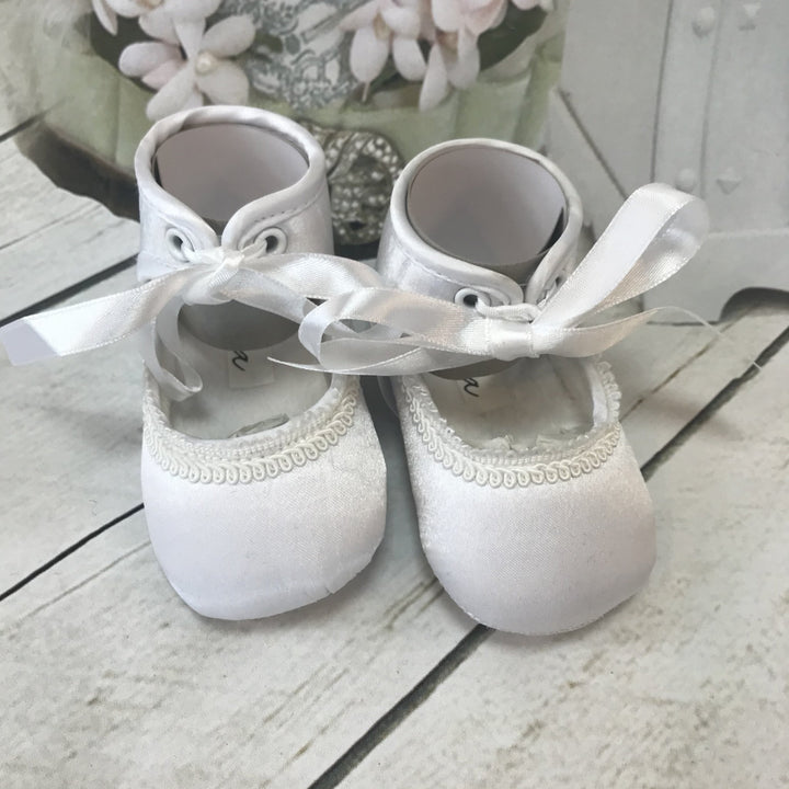 Libby Ivory or White Girls Christening Pram Shoes - Chic Petit