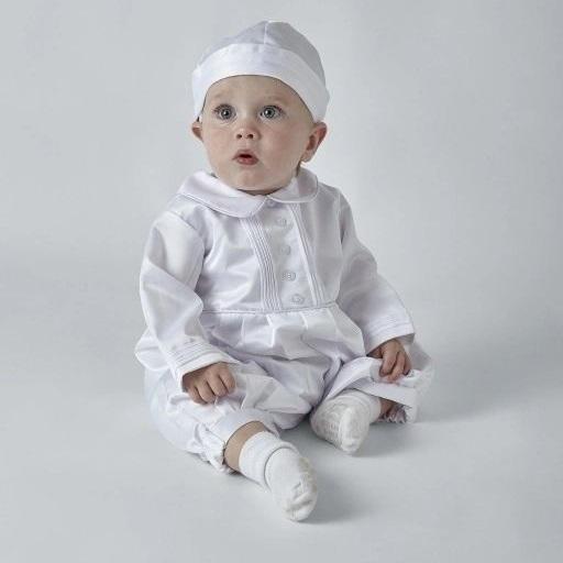 Michael Boys Ivory or White Christening Romper and Cap - Chic Petit