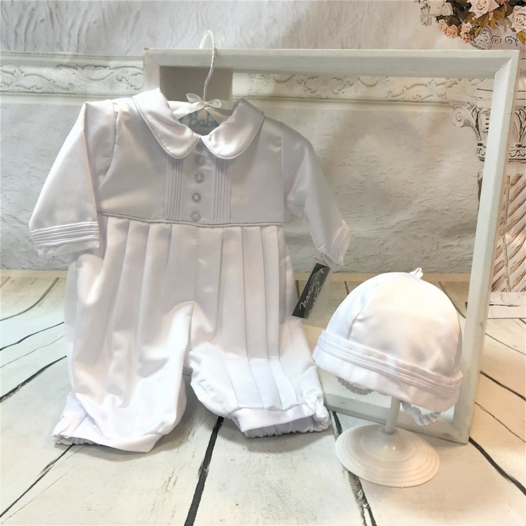 Michael Boys Ivory or White Christening Romper and Cap - Chic Petit
