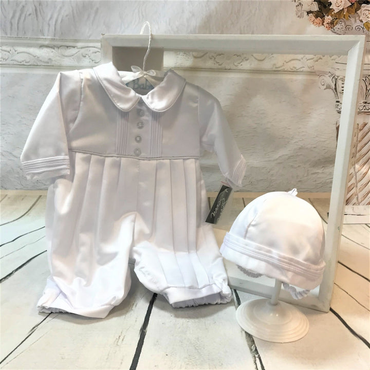 Michael Boys Ivory or White Christening Romper and Cap - Chic Petit