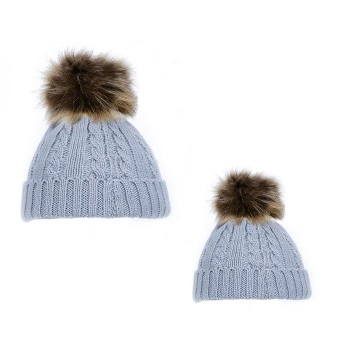 Mummy and Baby Matching Pom Pom Hats - Grey - Chic Petit