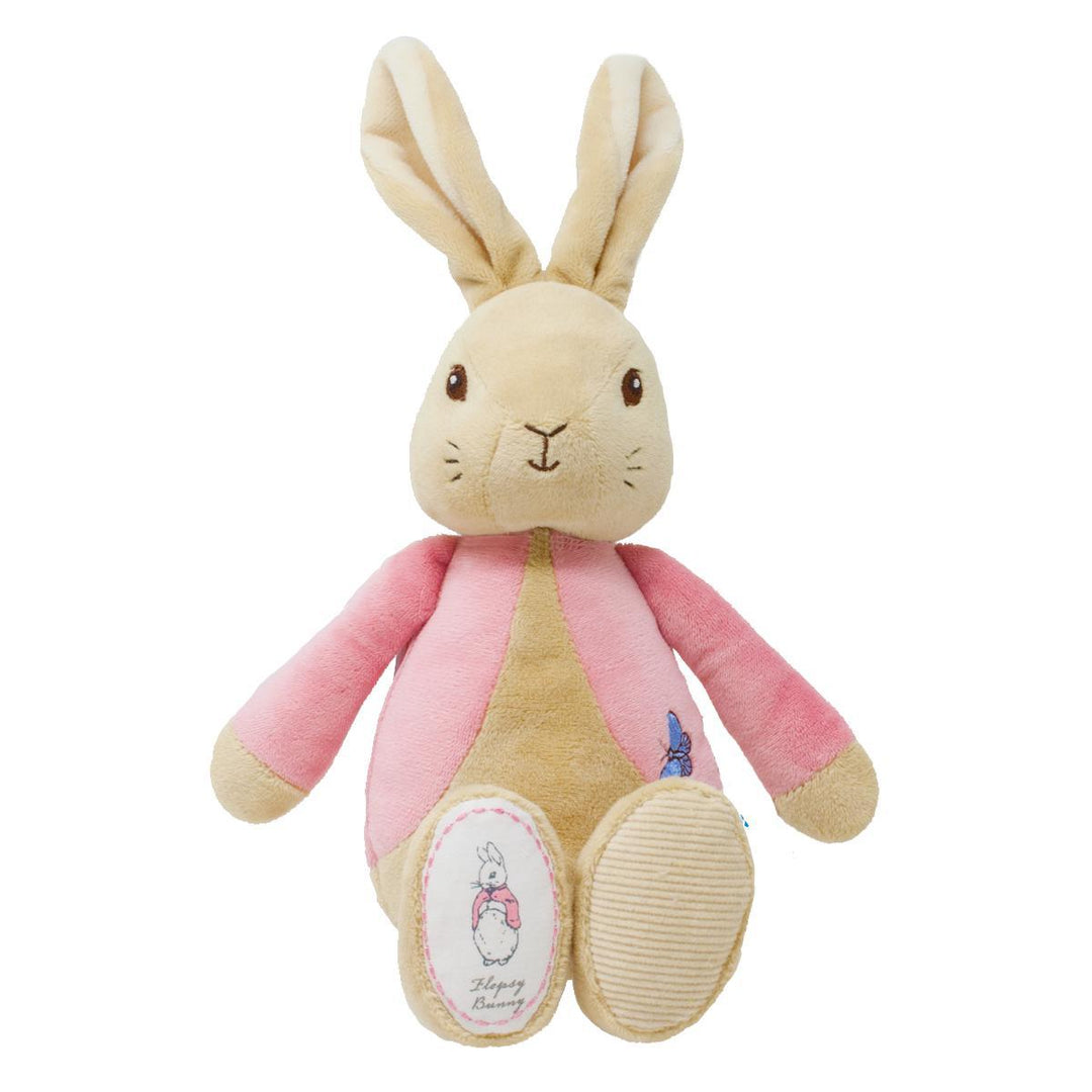 My First Flopsy Bunny soft toy in pink with embroidered butterfly motif
