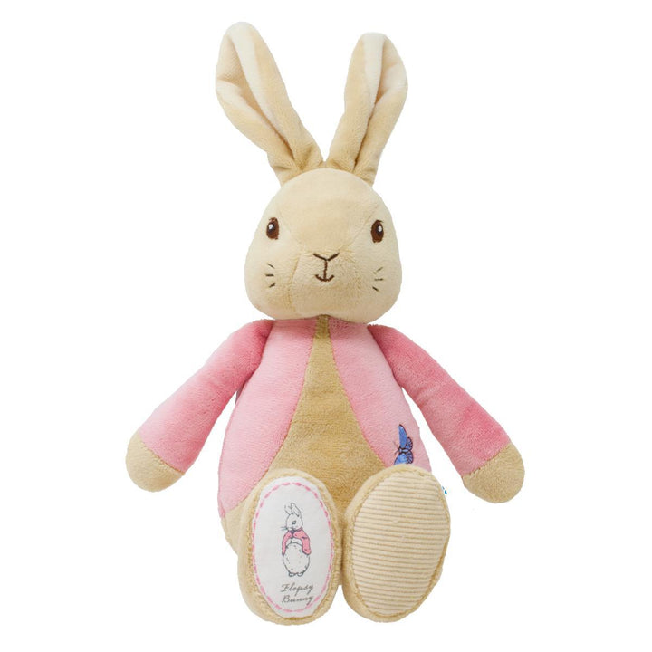 My First Flopsy Bunny soft toy in pink with embroidered butterfly motif