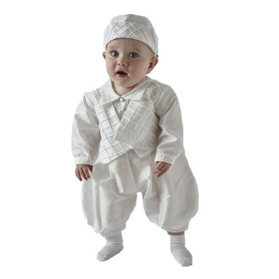 Patrick Boys Ivory or White Christening Romper and Cap - Chic Petit