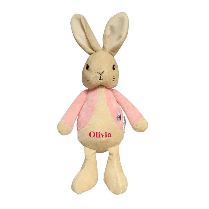 Personalised My First Flopsy Bunny soft toy in pink jacket — Beatrix Potter baby gift