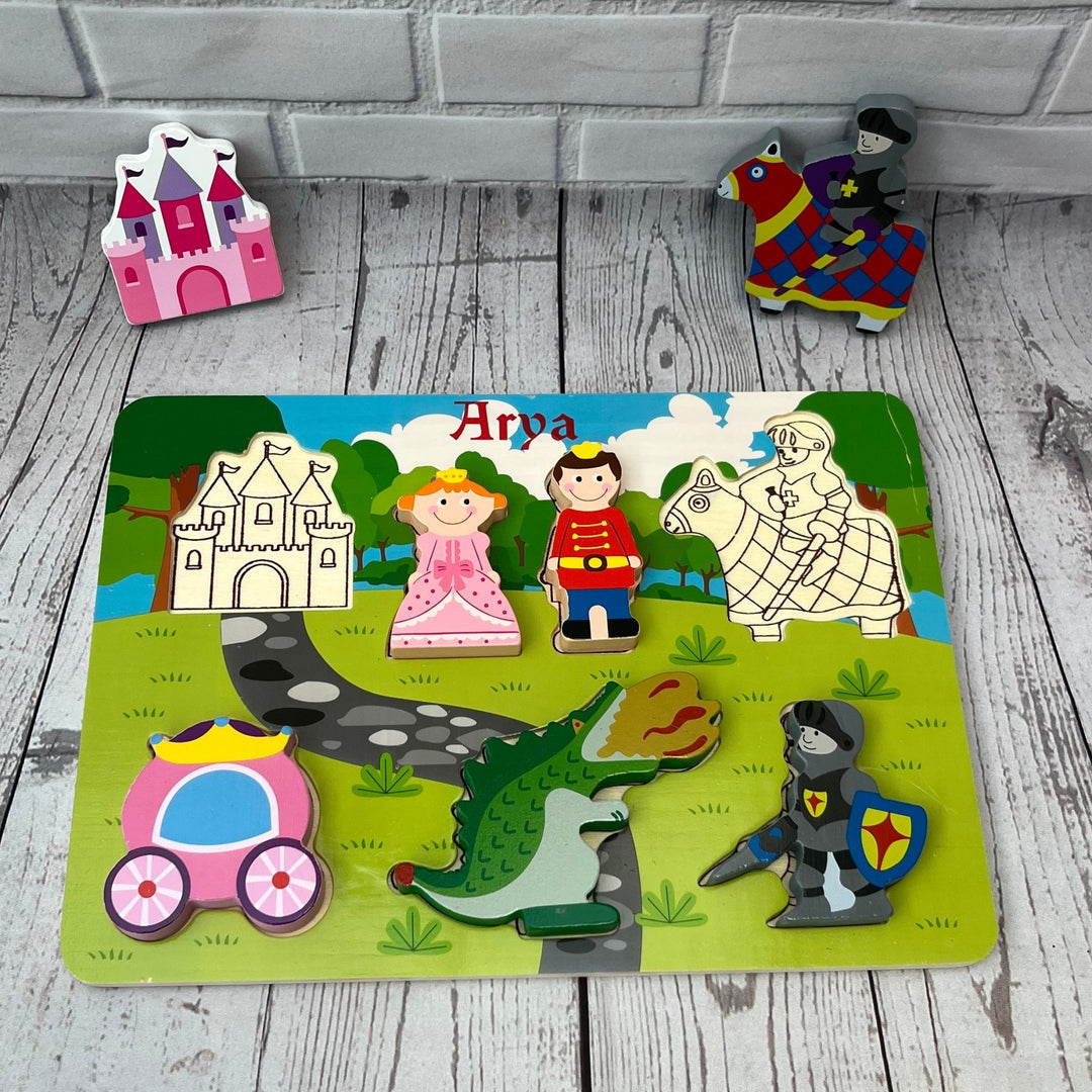 Personalised children’s wooden puzzle — princess castle and fairytale pieces