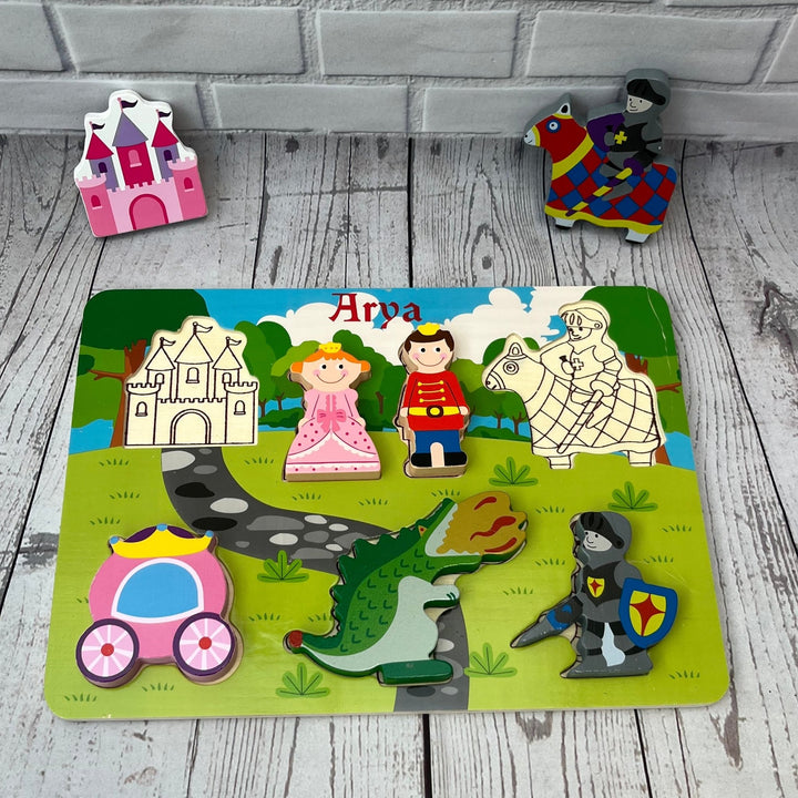 Personalised children’s wooden puzzle — princess castle and fairytale pieces