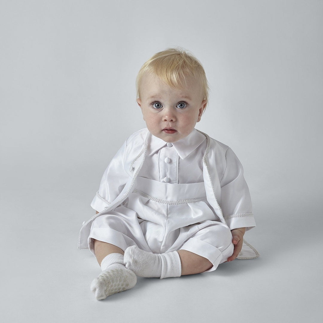 Peter Boys Ivory or White Boys Christening Romper and Jacket - Chic Petit