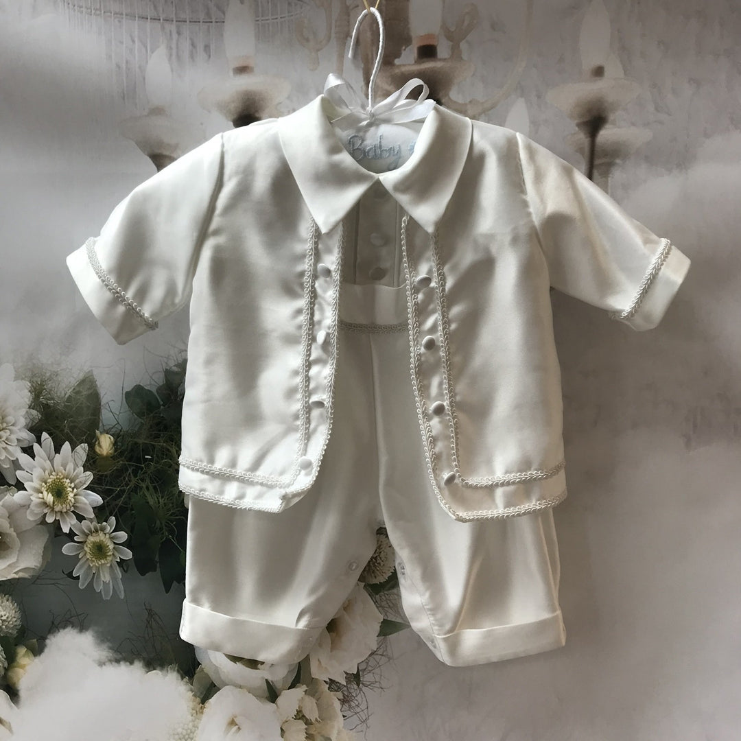 Peter Boys Ivory or White Boys Christening Romper and Jacket - Chic Petit
