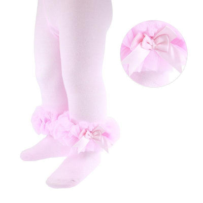 Pink Tights with Frill and Bow 6-12 months - Ex Display - Chic Petit