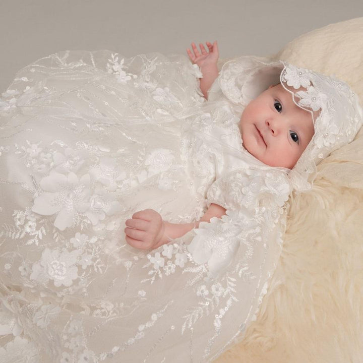 Rachael Ivory Christening Gown and Bonnet - Chic Petit