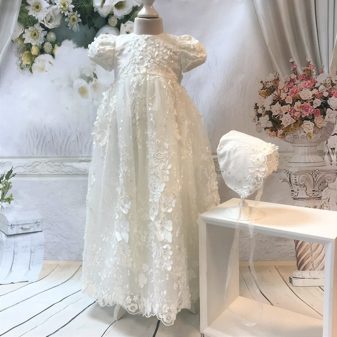 Rachael Ivory Christening Gown and Bonnet - Chic Petit