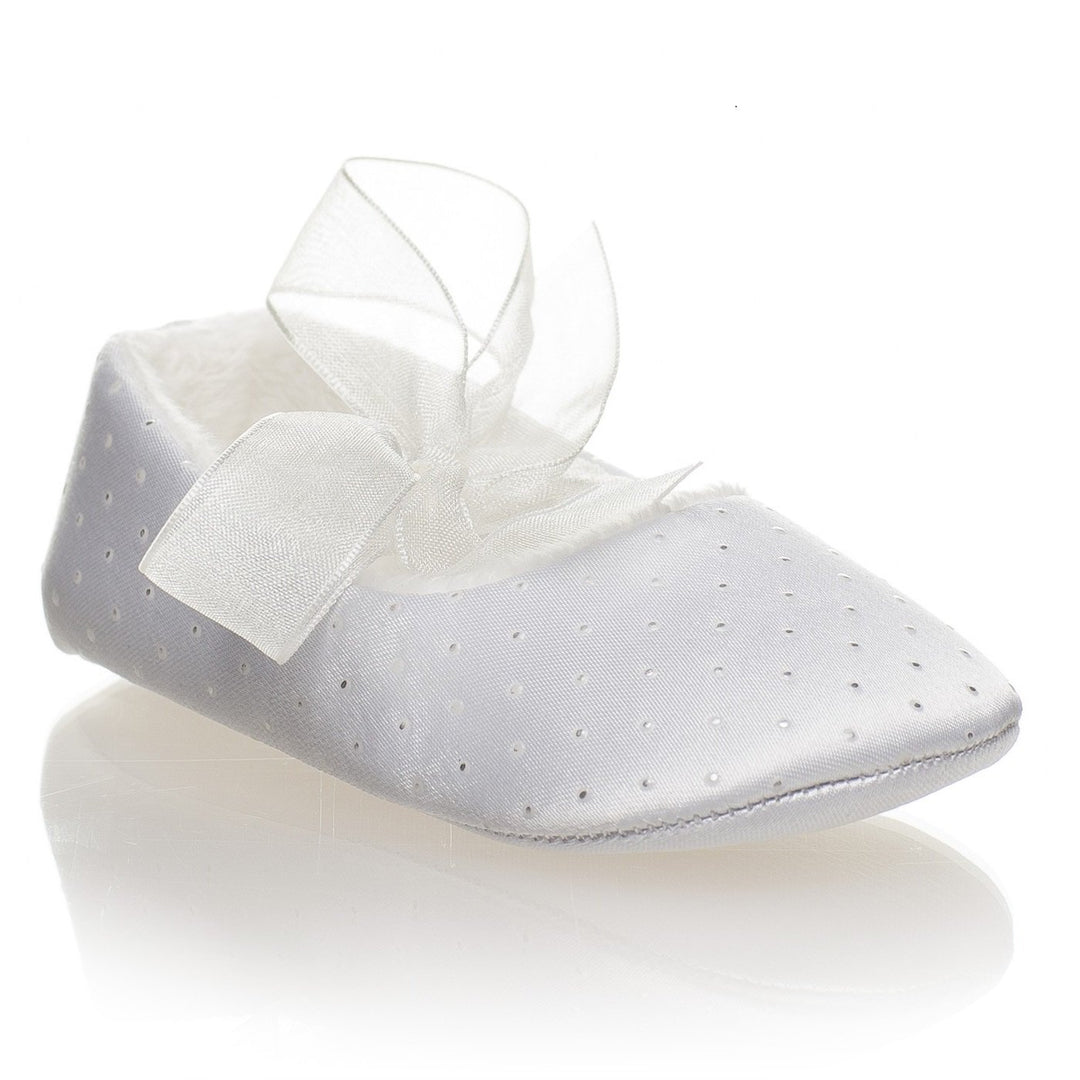 Sharon Ivory or White Girls Christening Pram Shoes - Chic Petit
