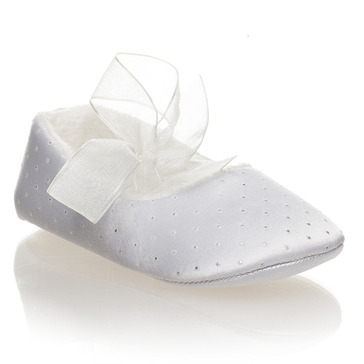 Sharon Ivory or White Girls Christening Pram Shoes - Chic Petit