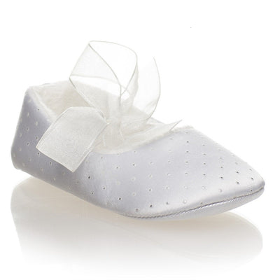 Sharon Ivory or White Girls Christening Pram Shoes - Chic Petit