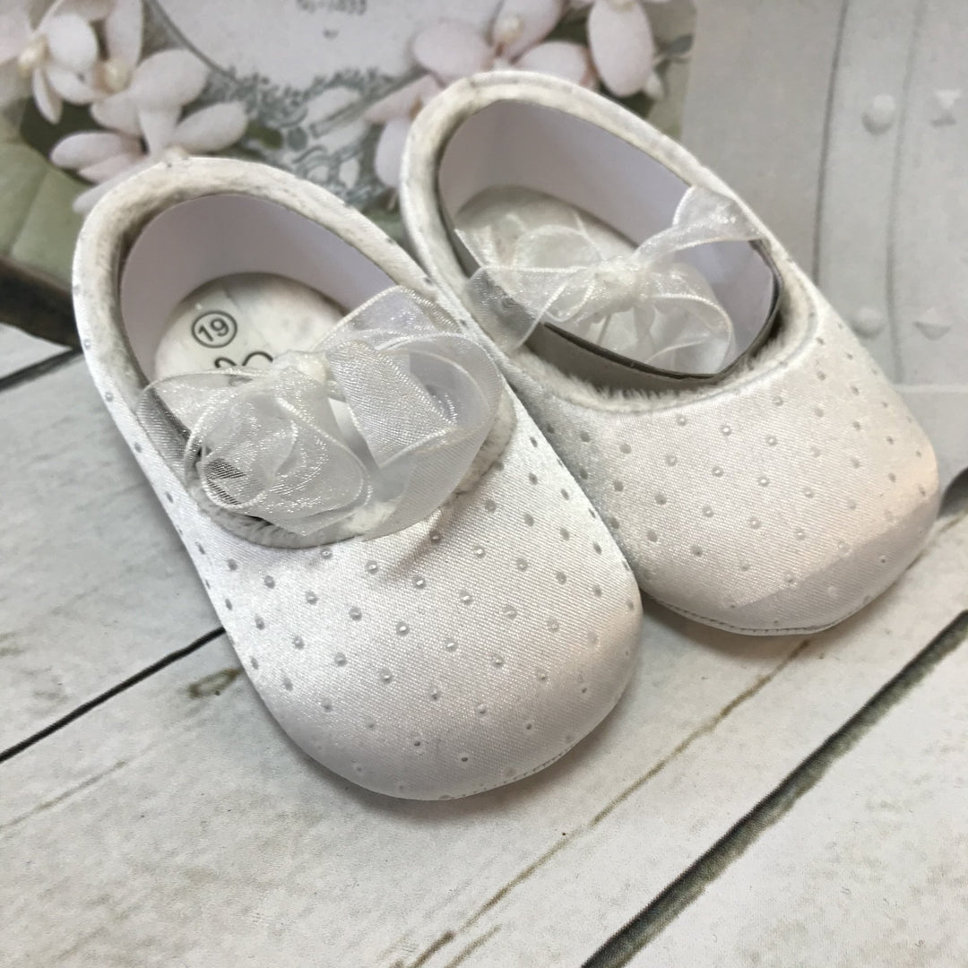 Sharon Ivory or White Girls Christening Pram Shoes - Chic Petit