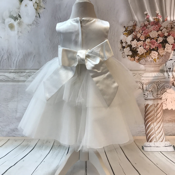 Sienna Ivory or White Tiered Christening / Baptism Dress - Chic Petit