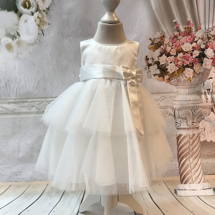Sienna Ivory or White Tiered Christening / Baptism Dress - Chic Petit