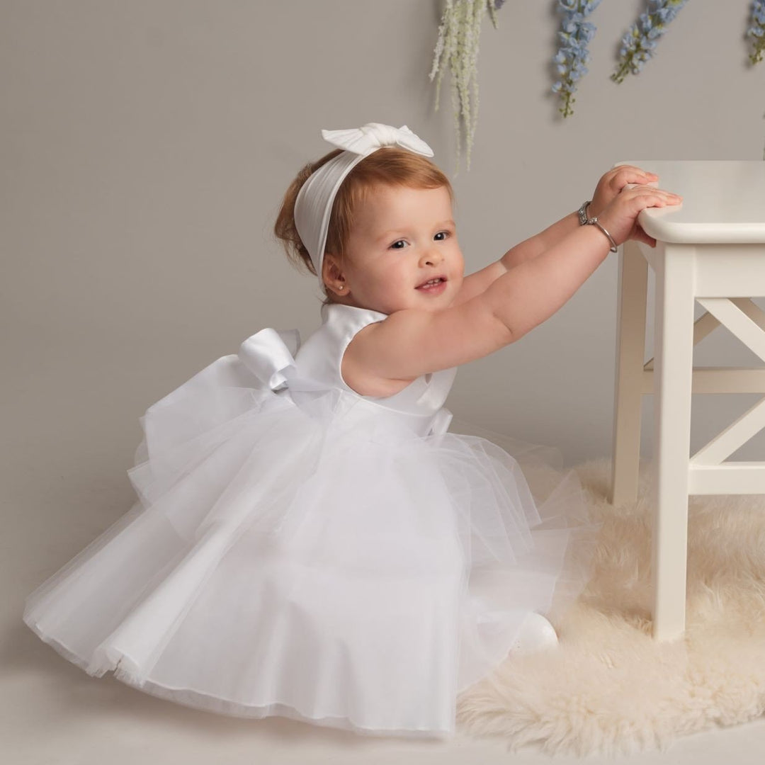Sienna Ivory or White Tiered Christening / Baptism Dress - Chic Petit