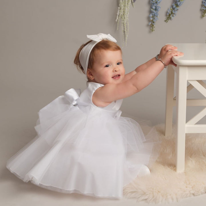 Sienna Ivory or White Tiered Christening / Baptism Dress - Chic Petit