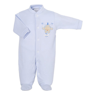 Tiny Bear Ribbed Sleepsuit in Blue - Chic Petit