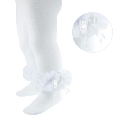 White Tights with Frill and Bow - Chic Petit